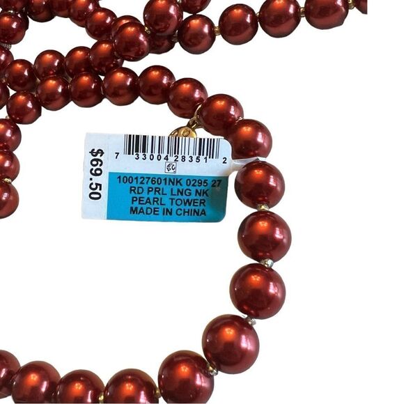 Charter Club Gold-Tone Imitation Pearl Long Strand Necklace Red New - Picture 5 of 5